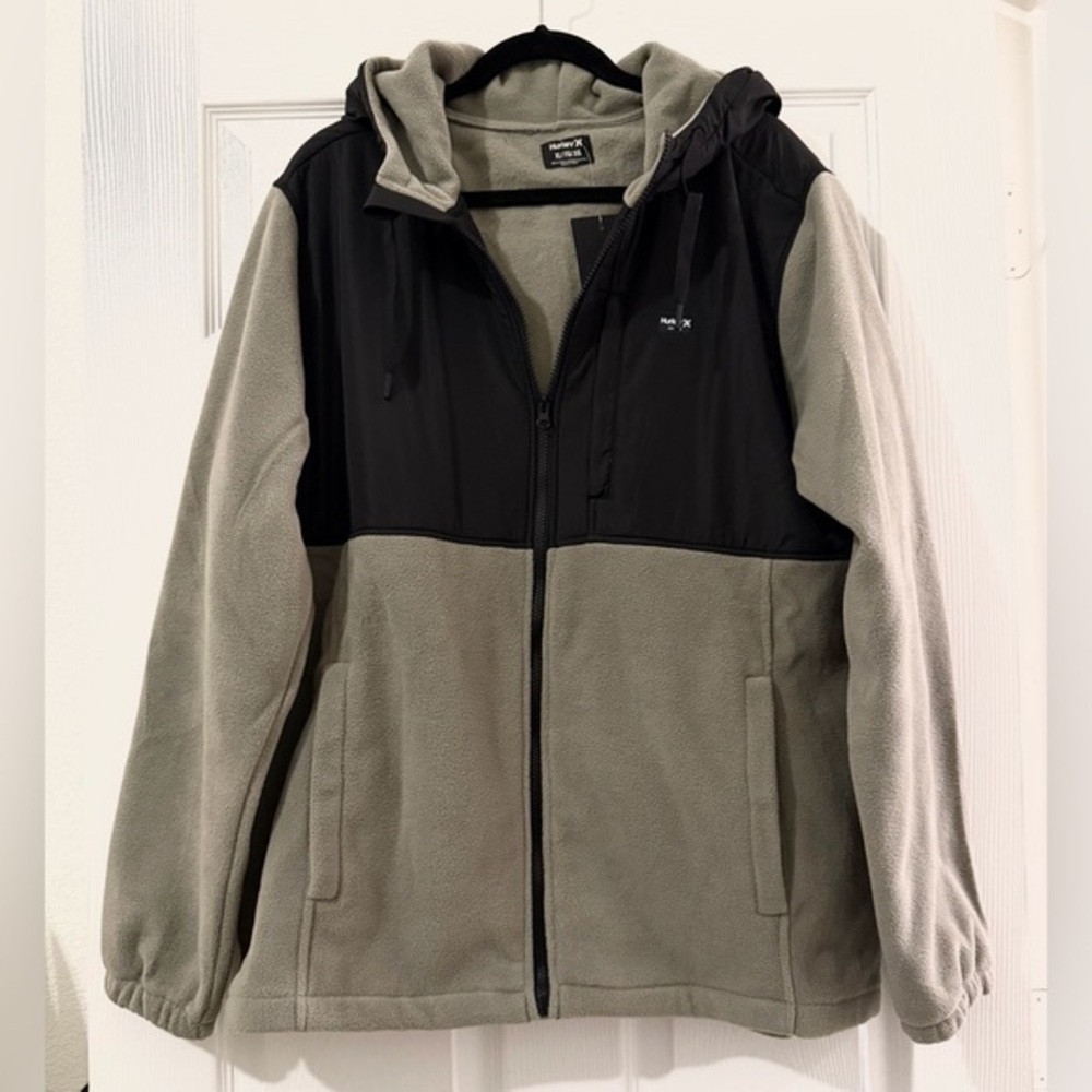 NWT Hurley Men's Black and Green Hooded Fleece Performance Jacket